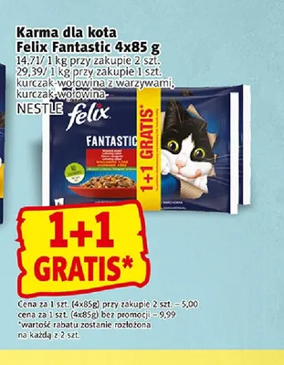 Karma dla kota Felix Fantastic kurczak-wołowina 4-pak 85 g promocja w Prim Market