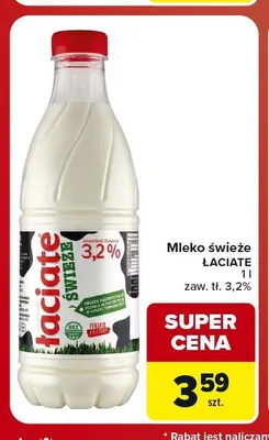 Mleko świeże Łaciate 3,2% promocja w Carrefour Market