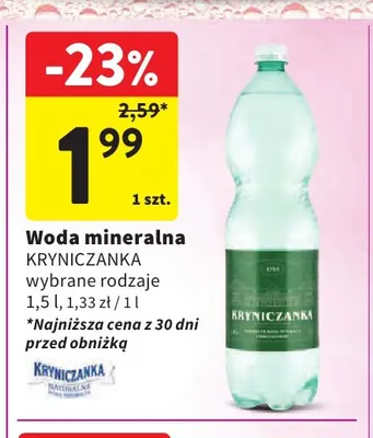 Woda mineralna Kryniczanka promocja w Intermarche