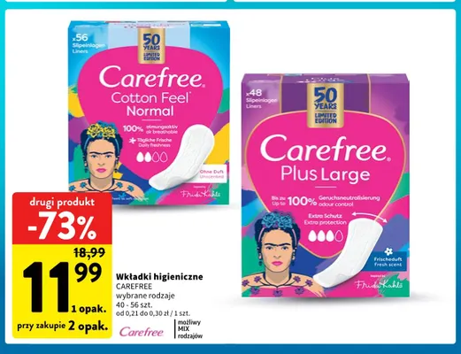 Wkładki higieniczne Carefree Cotton Feel Normal promocja w Intermarche