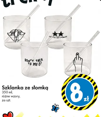 Szklanka ze słomką z grafiką dłoni TEDi promocja w Tedi