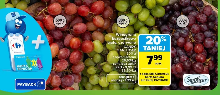 Winogrona bezpestkowe czerwone SanLucar promocja w Carrefour Market