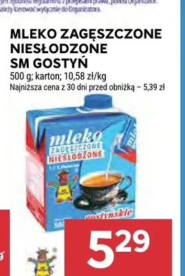 Mleko zagęszczone niesłodzone SM Gostyń promocja w Stokrotka