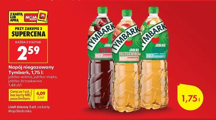 Napój niegazowany Tymbark Jabłko Mięta promocja w Biedronka