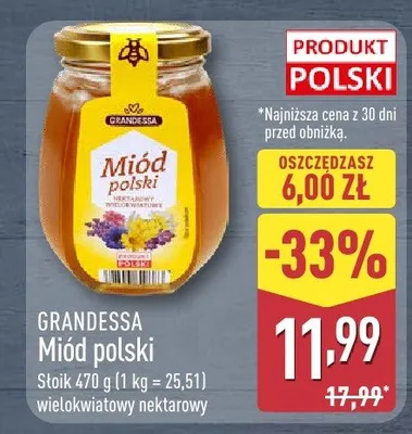 Miód polski wielokwiatowy nektarowy Grandessa promocja w Aldi