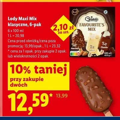 Lody Maxi Mix klasyczne Gelatelli 6-pak promocja w Lidl