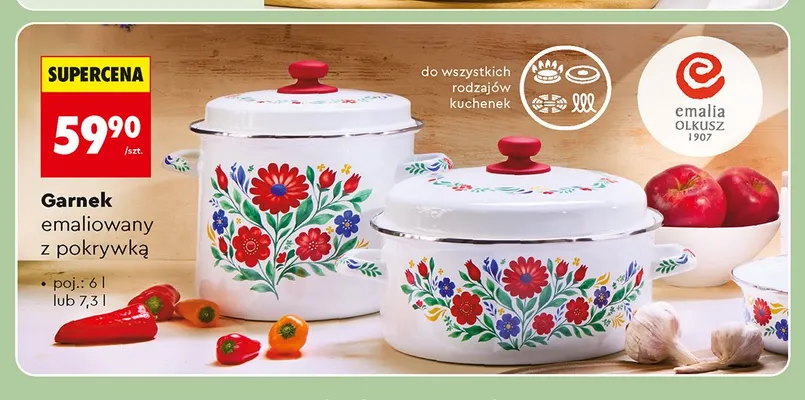 Garnek emaliowany z pokrywką Emalia Olkusz 6 l promocja w Biedronka