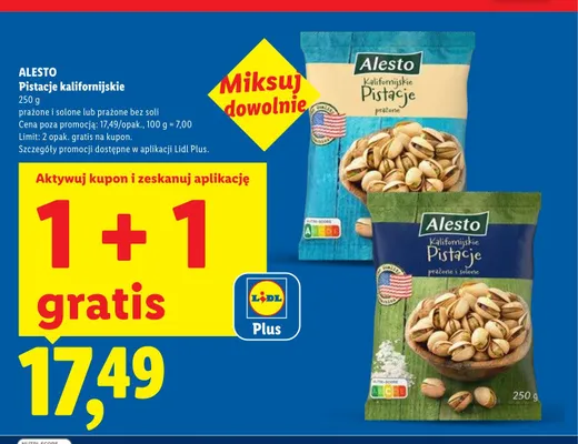 Pistacje kalifornijskie prażone bez soli Alesto promocja w Lidl
