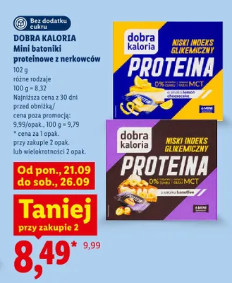Mini batoniki proteinowe z nerkowców Dobra Kaloria o smaku lemon cheesecake promocja w Lidl