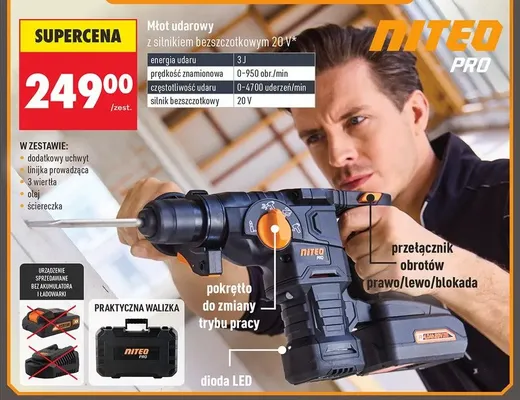 Młot udarowy z silnikiem bezszczotkowym NITEO PRO 20V promocja w Biedronka
