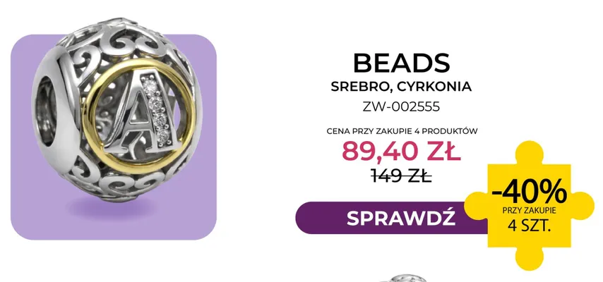 Beads srebro cyrkonia ZW-002555 Briju promocja w Briju