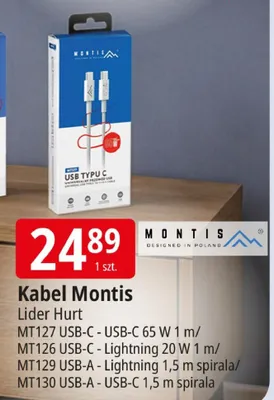 Kabel Montis MT127 USB-C - USB-C 65W 1m promocja w Leclerc