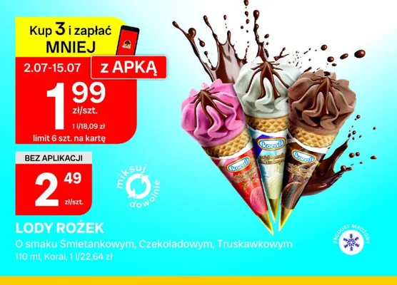 Lody rożek o smaku śmietankowym Koral promocja w Chorten