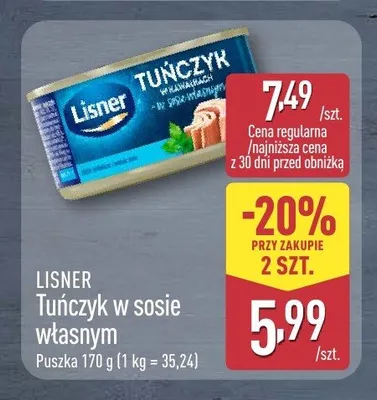 Tuńczyk w sosie własnym Lisner promocja w Aldi
