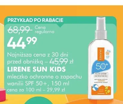 Mleczko ochronne o zapachu wanilii Lirene Sun Kids SPF 50+ promocja w Super-Pharm
