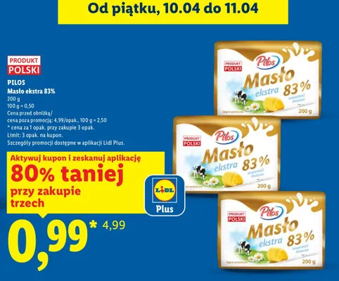 Masło ekstra 83% Pilos promocja w Lidl