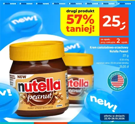 Krem czekoladowo-orzechowy Nutella Peanut promocja w Dealz