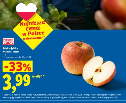 Jabłka polskie wczesne luzem promocja w Lidl