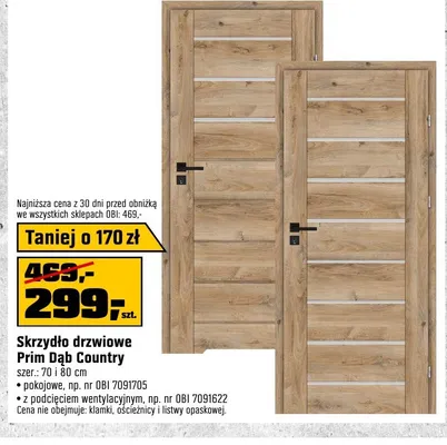 Skrzydło drzwiowe Prim Dąb Country z podcięciem wentylacyjnym 70cm promocja w OBI