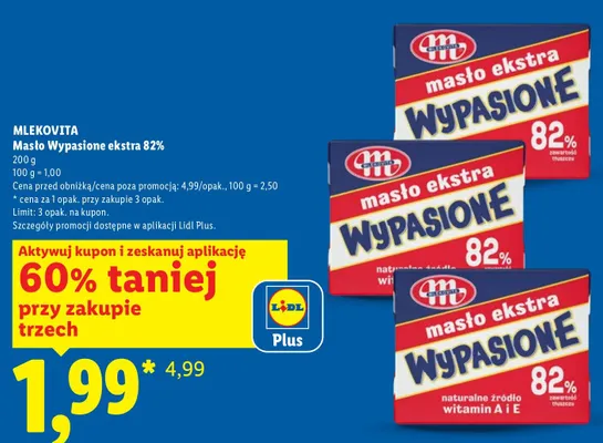 Masło ekstra Wypasione 82% Mlekovita promocja w Lidl