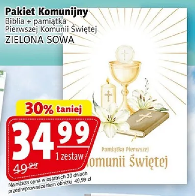 Pakiet Komunijny Biblia z pamiątką Pierwszej Komunii Świętej Zielona Sowa promocja w Prim Market