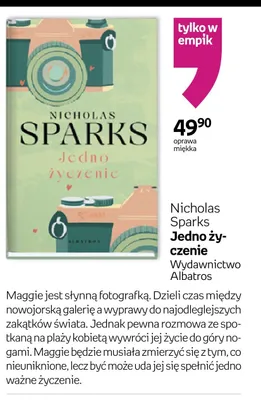 Książka Jedno życzenie Nicholas Sparks Wydawnictwo Albatros oprawa miękka promocja w Empik