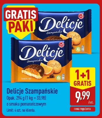 Ciastka Delicje Szampańskie o smaku pomarańczowym promocja w Aldi