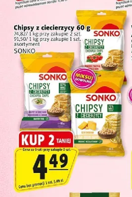 Chipsy z ciecierzycy pomidor z bazylią Sonko promocja w Prim Market
