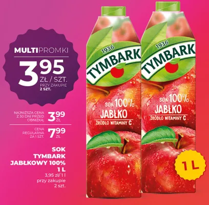 Sok Tymbark jabłkowy 100% promocja w Duży Ben