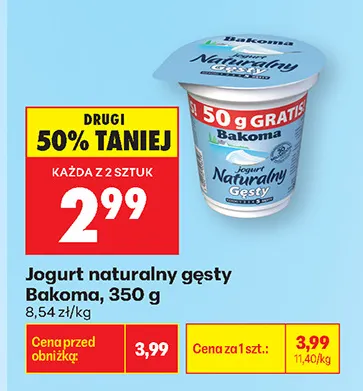 Jogurt naturalny gęsty Bakoma promocja w Biedronka