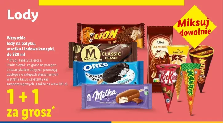 Lody na patyku, w rożku i lodowe kanapki promocja w Lidl