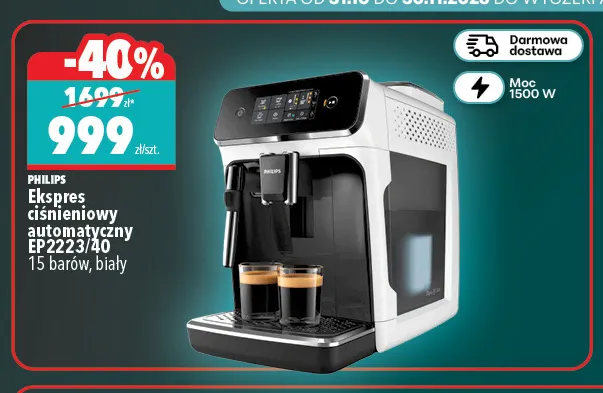 Ekspres ciśnieniowy automatyczny EP2223/40 biały Philips promocja w Biedronka Home