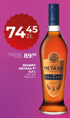 Brandy Metaxa 7* alk. 40% promocja w Duży Ben