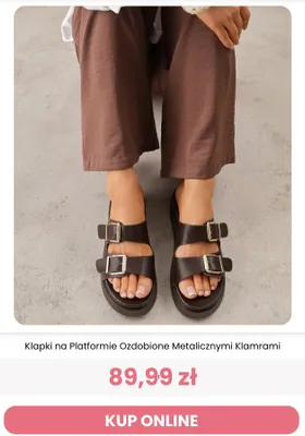 Klapki na platformie ozdobione metalicznymi klamrami Renee promocja w Renee