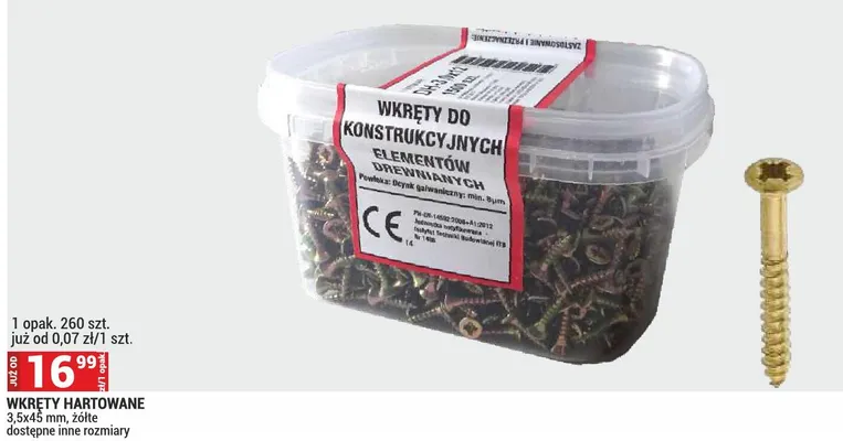 Wkręty hartowane Wkręt-met Klimas 3,5x45mm żółte promocja w Merkury Market