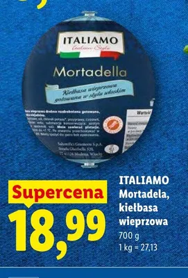 Mortadela kiełbasa wieprzowa ITALIAMO promocja w Lidl
