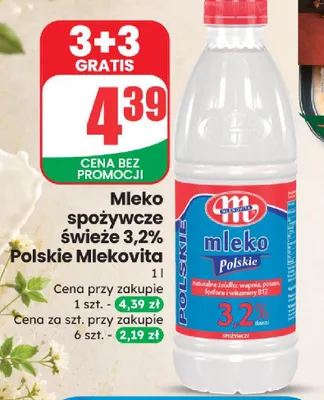 Mleko spożywcze świeże 3,2% Polskie Mlekovita promocja w Dino