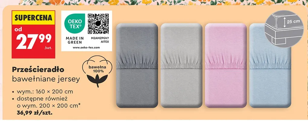 Prześcieradło bawełniane jersey 200x200 cm promocja w Biedronka