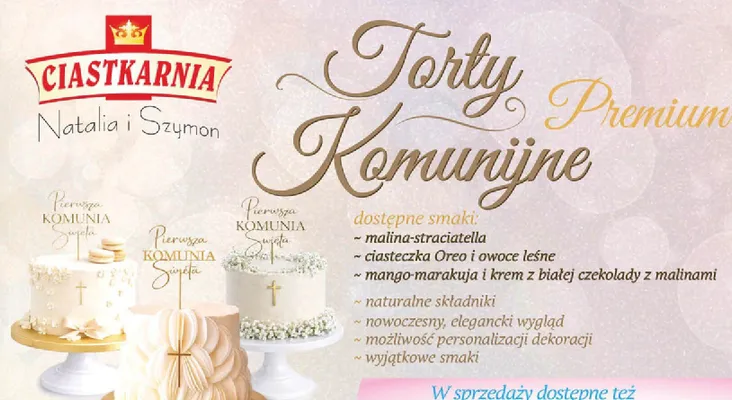 Tort komunijny premium malina-straciatella Ciastkarnia Natalia i Szymon promocja w TOPAZ