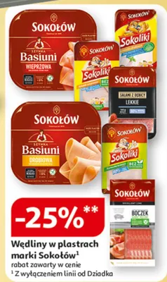 Wędliny w plastrach marki Sokołów rabat zawarty w cenie promocja w Auchan