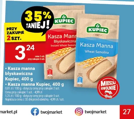Kasza manna błyskawiczna Kupiec promocja w Twój Market