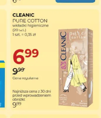 Wkładki higieniczne Cleanic Pure Cotton promocja w Drogerie Jawa