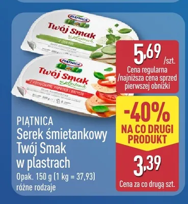 Serek śmietankowy Twój Smak z czosnkiem w plastrach Piątnica promocja w Aldi
