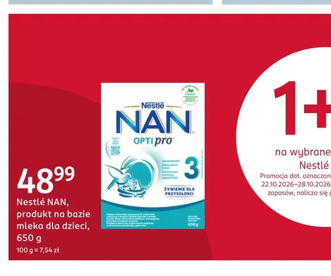 Produkt na bazie mleka dla dzieci Nestlé NAN promocja w Rossmann