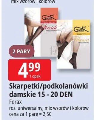 Skarpetki/podkolanówki damskie Ferax 15-20 DEN roz. uniwersalny mix wzorów i kolorów 2 pary promocja w Leclerc