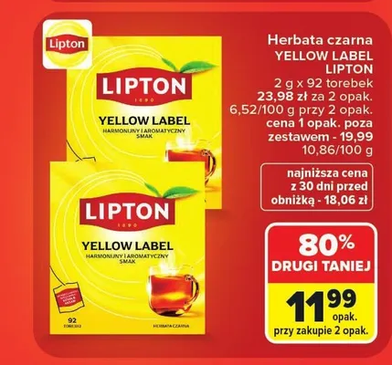 Herbata czarna Lipton Yellow Label promocja w Carrefour Market