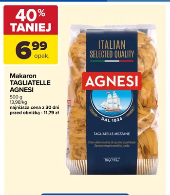 Makaron Tagliatelle Agnesi promocja w Carrefour