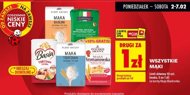 Mąka wszystkie rodzaje drugi produkt za 1 zł promocja w Biedronka
