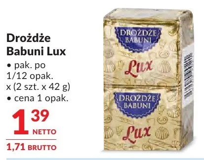 Drożdże Babuni Lux 100 g promocja w Makro