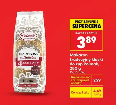 Makaron tradycyjny kluski do zup promocja w Biedronka